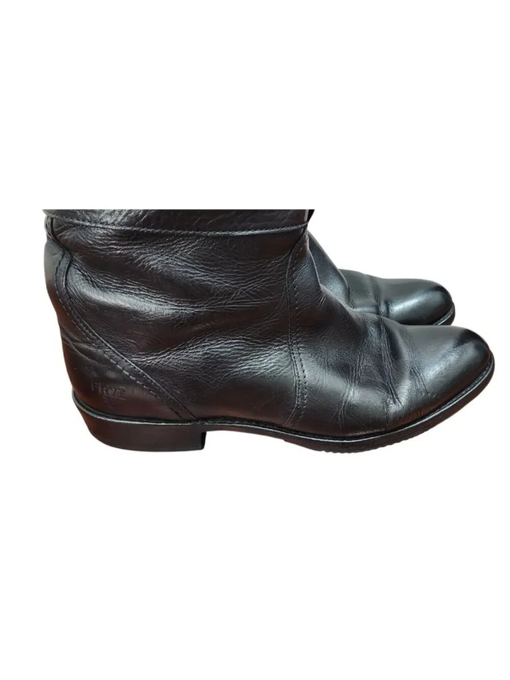 FRYE Black Leather Tall Riding Boots Size 8 Made in Spain Goodyear Welt Buckle